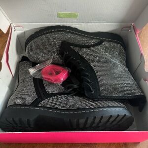 Torrid x Betsey Johnson Silver Rhinestone Combat Boots 11WW